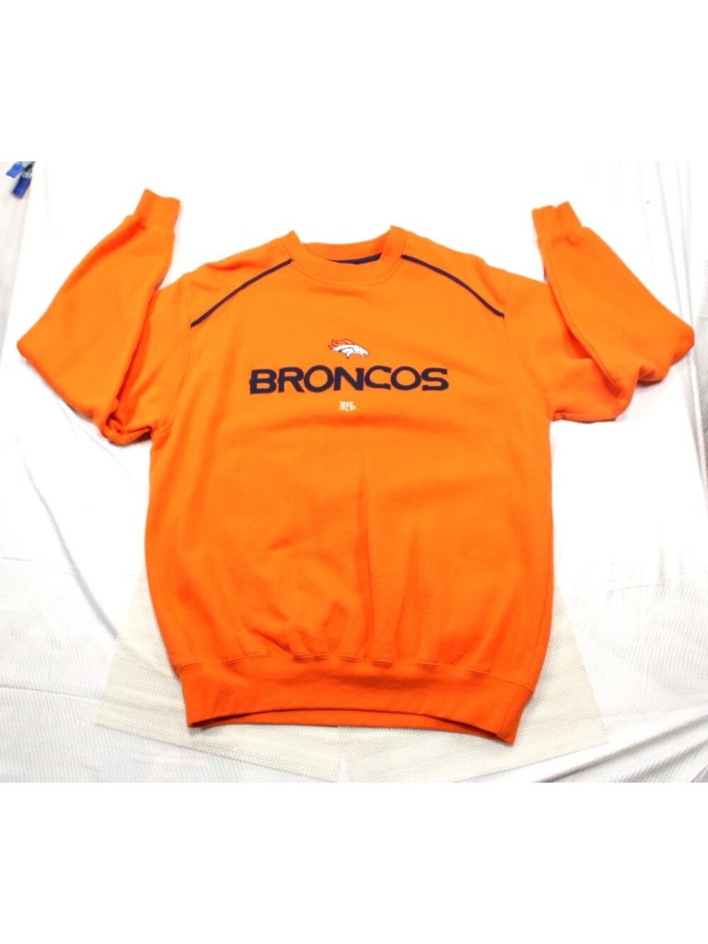 NFL Broncos Spell Out Horse Logo Orange Pull Over Sweatshirt Medium